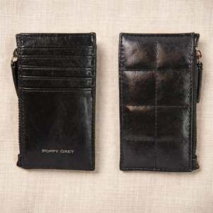 Poppy Grey Napa Quilted Leather RFID Credit Card Wallet Vegan Black